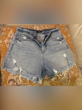 Express Light Blue Distressed Denim Jean Shorts